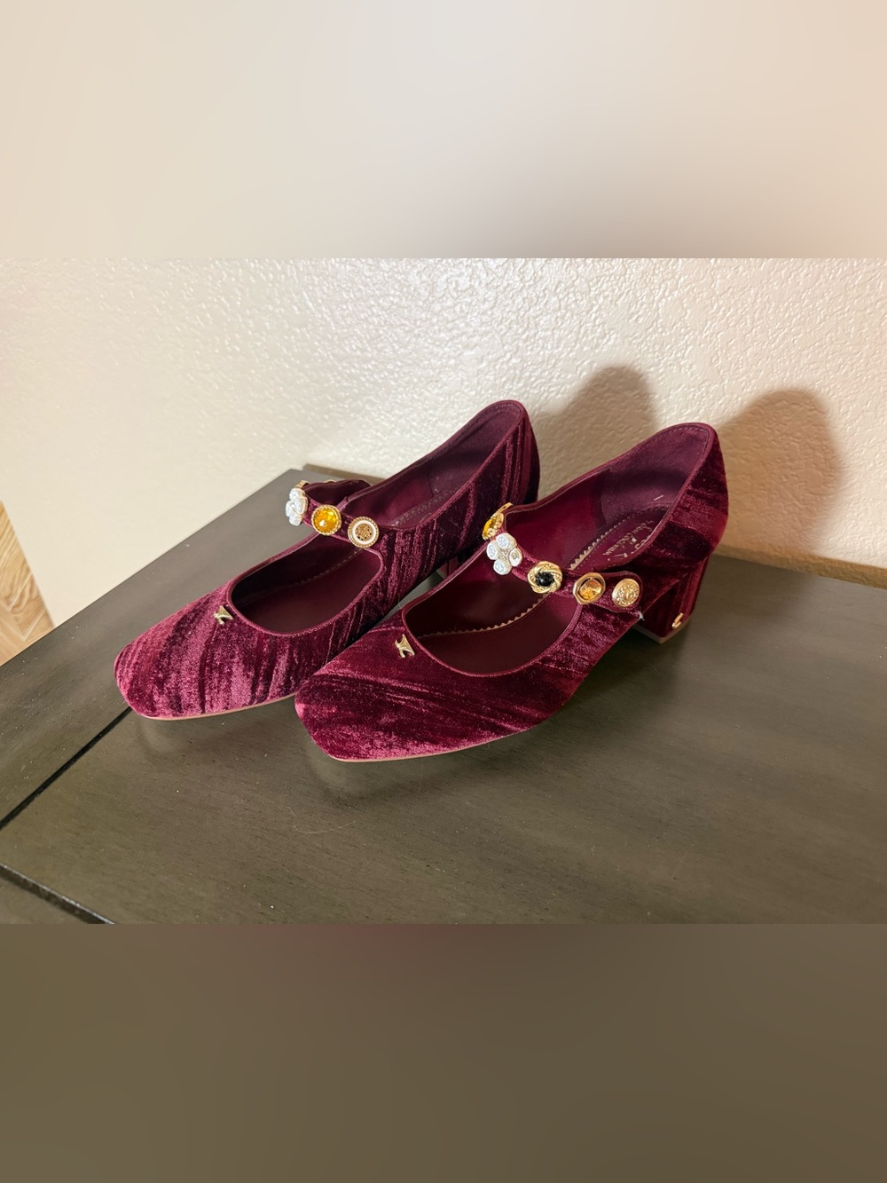 Circus by Sam Edelman Burgundy Velvet Jeweled Mary Jane Heels 8.5